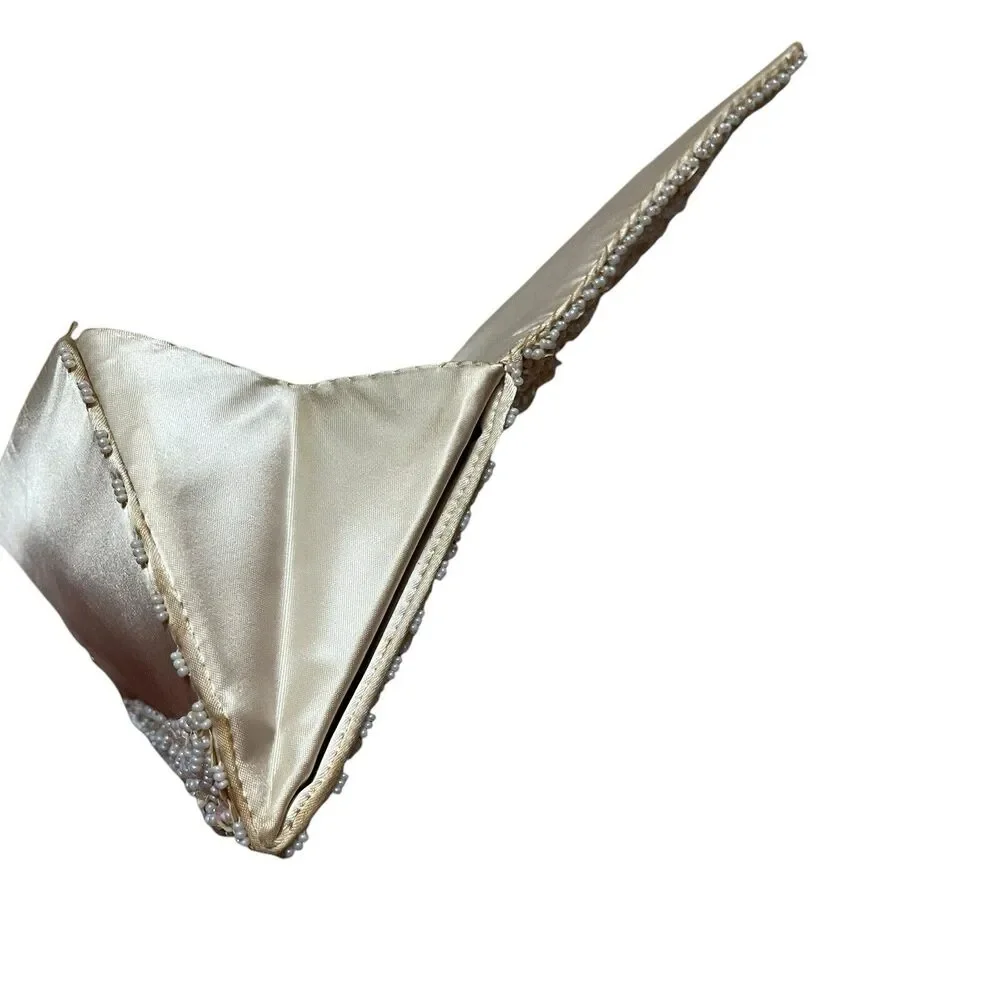 Vintage Cream Satin Beaded Sequin Iridescent Clutch